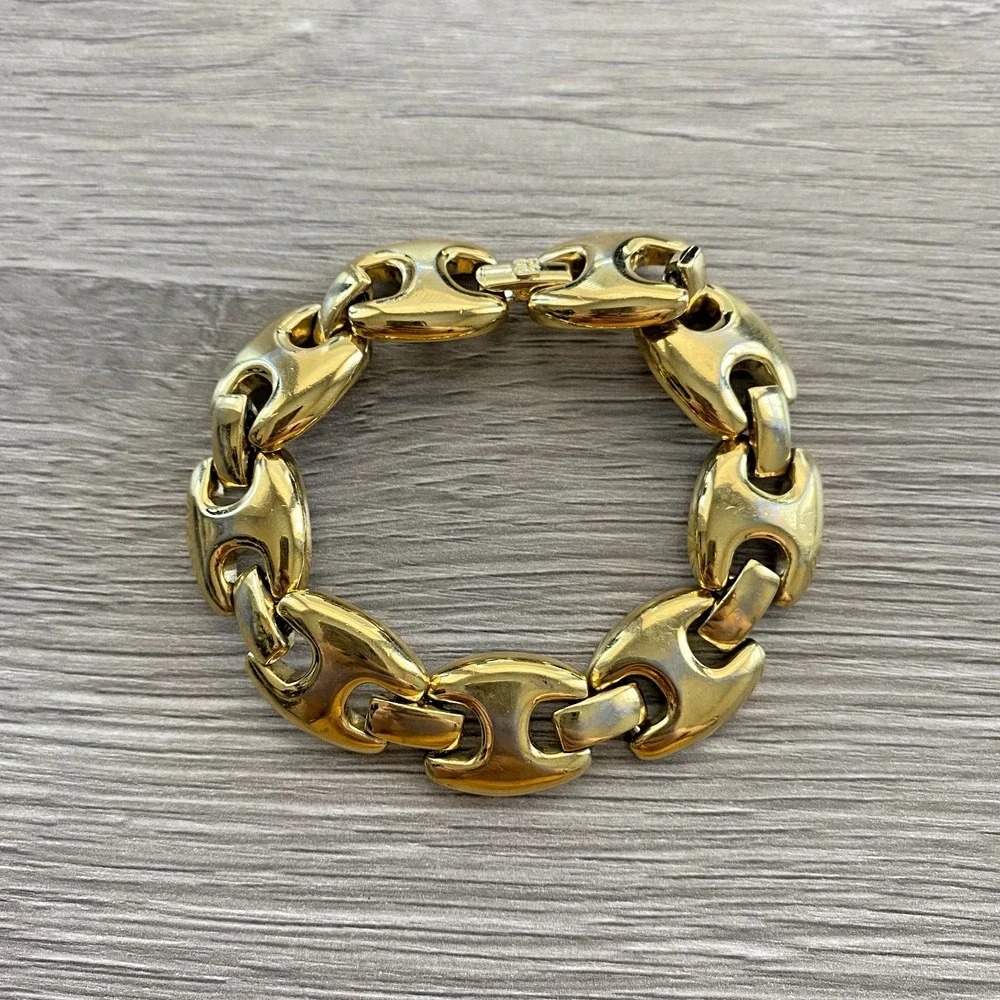 GIVENCHY Vintage Puffed Anchor Mariner Chain Link Gold Plated Bracelet 7” Luxe - Picture 1 of 7
